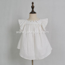 White embroidered collar cotton linen baby girls dresses